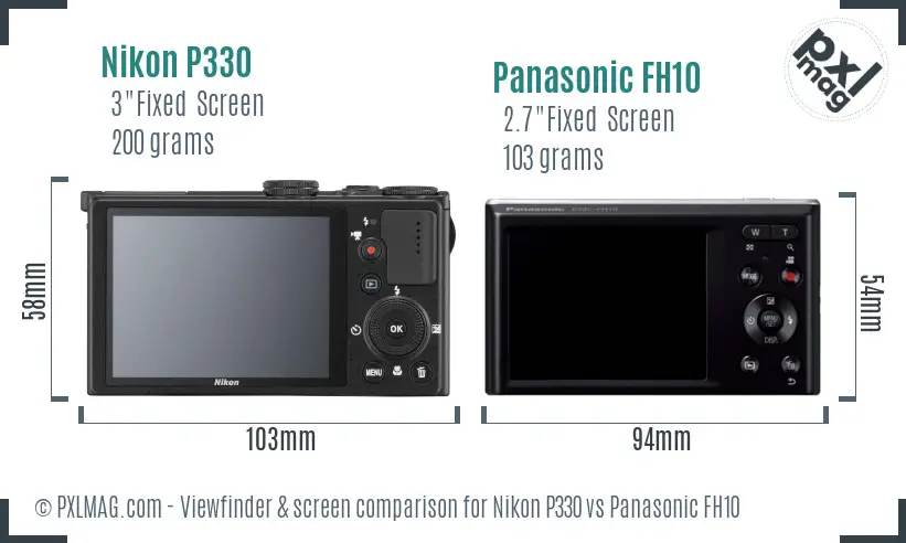 Nikon P330 vs Panasonic FH10 Screen and Viewfinder comparison