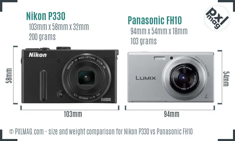 Nikon P330 vs Panasonic FH10 size comparison