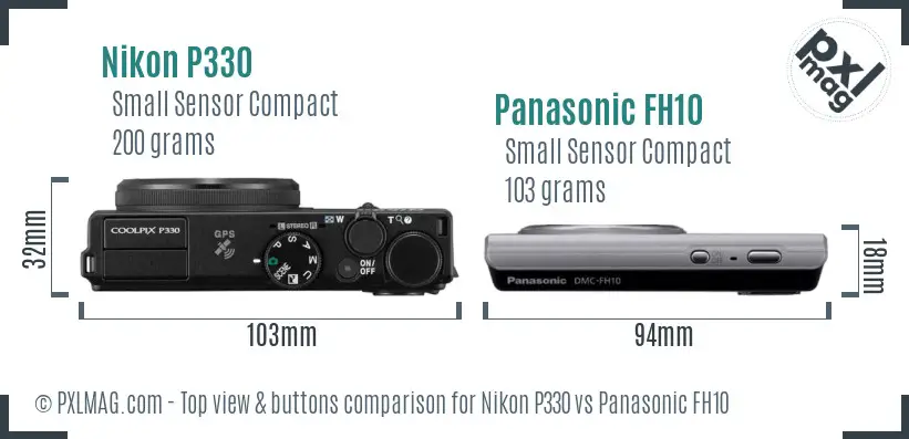 Nikon P330 vs Panasonic FH10 top view buttons comparison