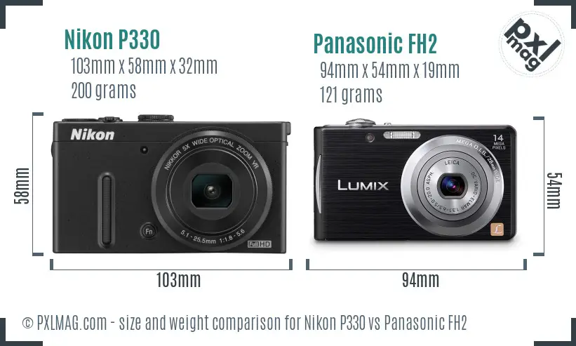 Nikon P330 vs Panasonic FH2 size comparison Nikon P330 vs Panasonic FH2 size comparison