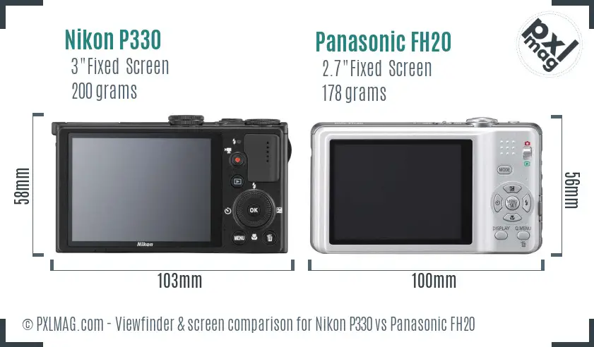 Nikon P330 vs Panasonic FH20 Screen and Viewfinder comparison