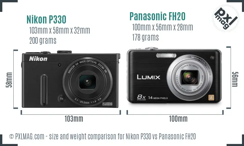 Nikon P330 vs Panasonic FH20 size comparison