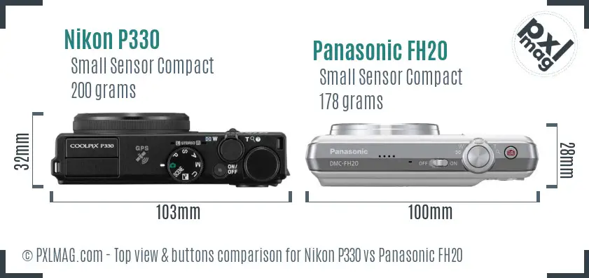 Nikon P330 vs Panasonic FH20 top view buttons comparison