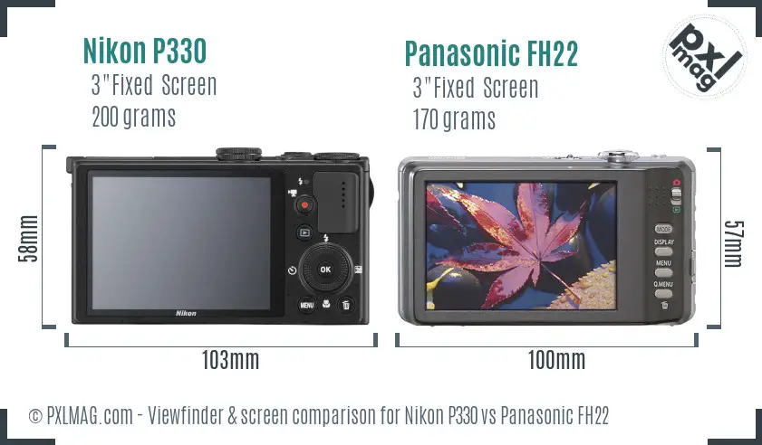 Nikon P330 vs Panasonic FH22 Screen and Viewfinder comparison