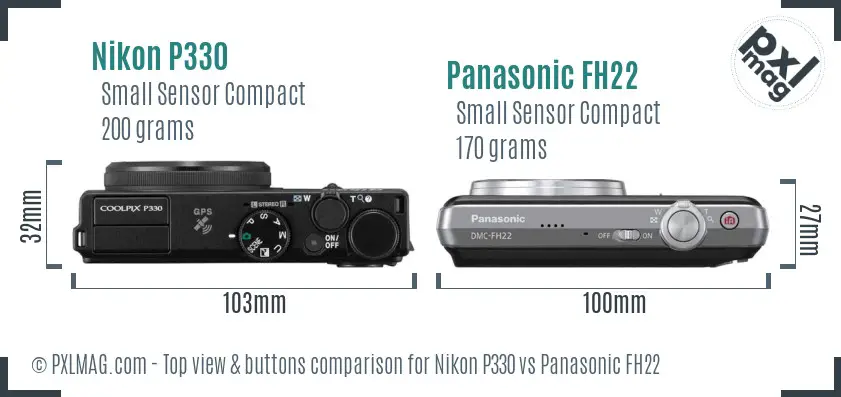 Nikon P330 vs Panasonic FH22 top view buttons comparison