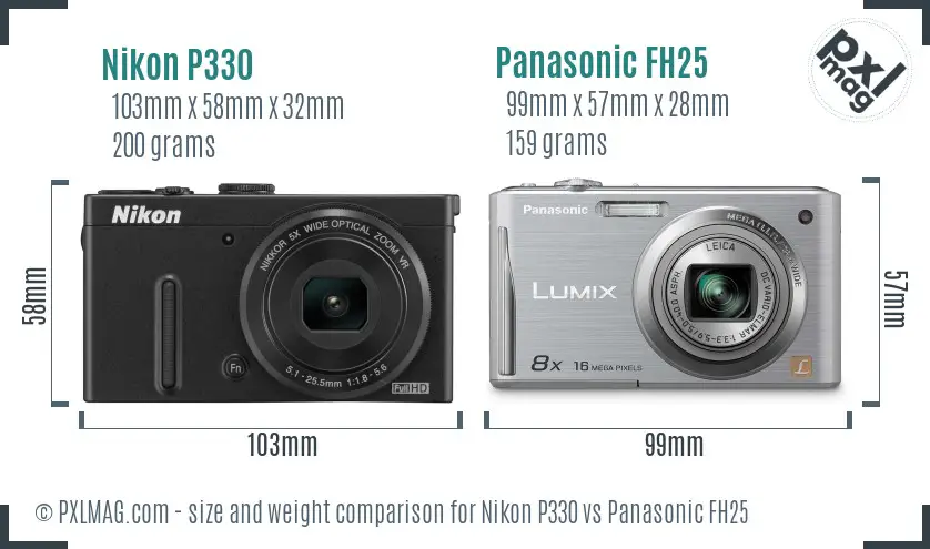Nikon P330 vs Panasonic FH25 size comparison Nikon P330 vs Panasonic FH25 size comparison