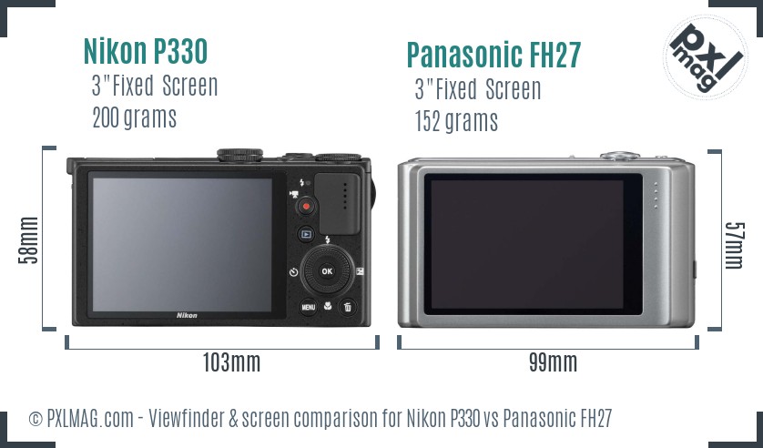 Nikon P330 vs Panasonic FH27 Screen and Viewfinder comparison