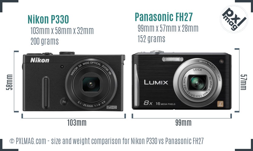 Nikon P330 vs Panasonic FH27 size comparison