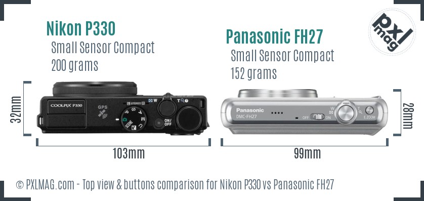 Nikon P330 vs Panasonic FH27 top view buttons comparison