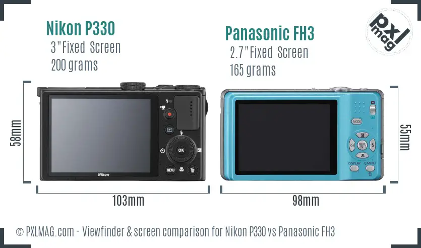 Nikon P330 vs Panasonic FH3 Screen and Viewfinder comparison