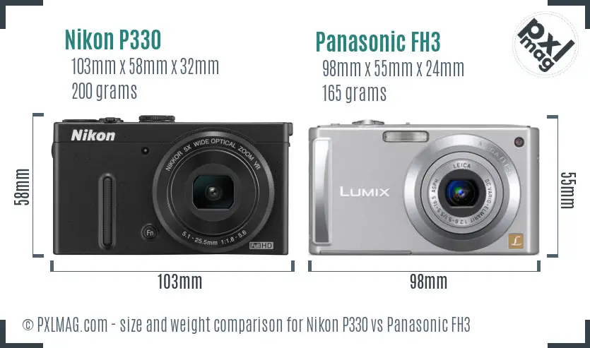 Nikon P330 vs Panasonic FH3 size comparison