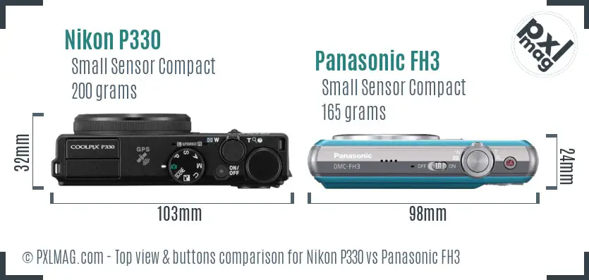 Nikon P330 vs Panasonic FH3 top view buttons comparison