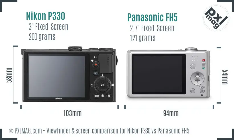 Nikon P330 vs Panasonic FH5 Screen and Viewfinder comparison