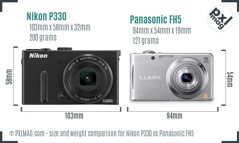 Nikon P330 vs Panasonic FH5 size comparison