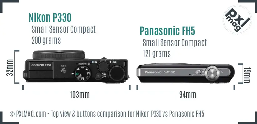 Nikon P330 vs Panasonic FH5 top view buttons comparison