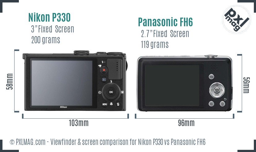 Nikon P330 vs Panasonic FH6 Screen and Viewfinder comparison