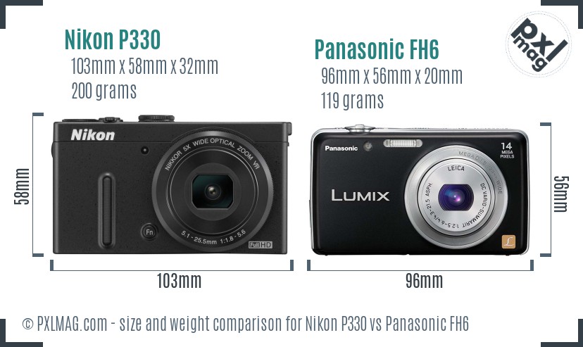 Nikon P330 vs Panasonic FH6 size comparison Nikon P330 vs Panasonic FH6 size comparison