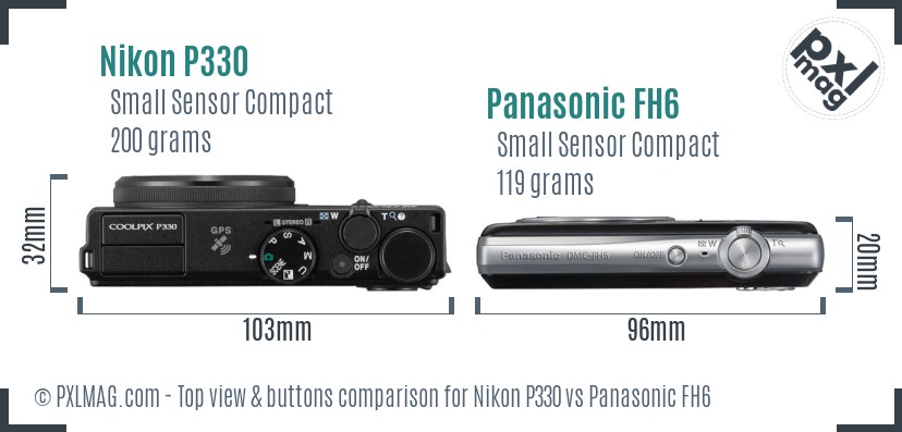 Nikon P330 vs Panasonic FH6 top view buttons comparison
