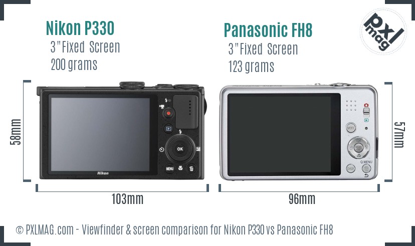 Nikon P330 vs Panasonic FH8 Screen and Viewfinder comparison