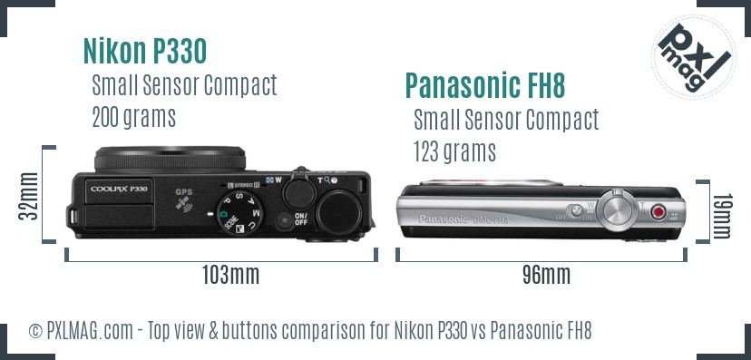 Nikon P330 vs Panasonic FH8 top view buttons comparison