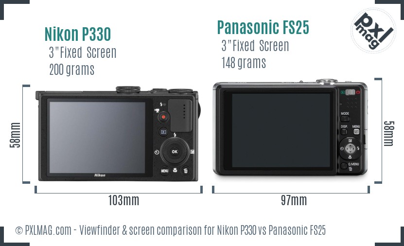 Nikon P330 vs Panasonic FS25 Screen and Viewfinder comparison