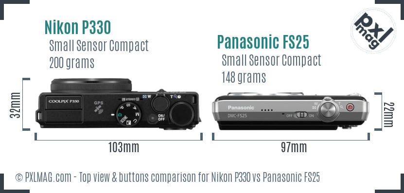 Nikon P330 vs Panasonic FS25 top view buttons comparison