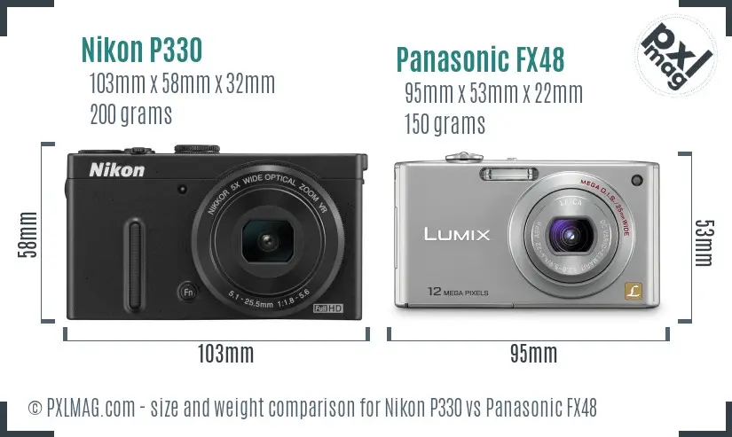 Nikon P330 vs Panasonic FX48 size comparison