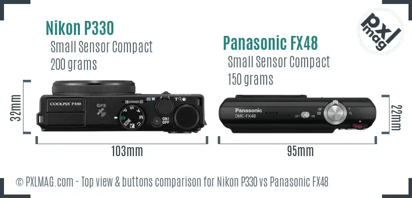 Nikon P330 vs Panasonic FX48 top view buttons comparison