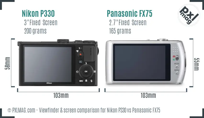 Nikon P330 vs Panasonic FX75 Screen and Viewfinder comparison