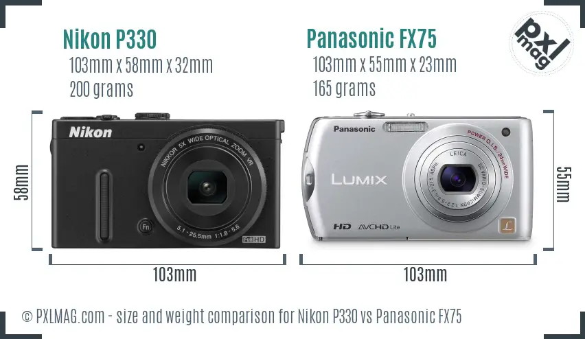 Nikon P330 vs Panasonic FX75 size comparison