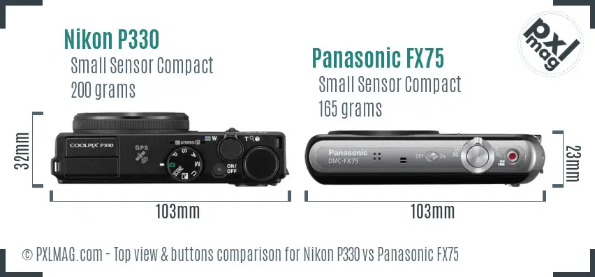 Nikon P330 vs Panasonic FX75 top view buttons comparison