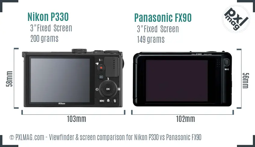 Nikon P330 vs Panasonic FX90 Screen and Viewfinder comparison