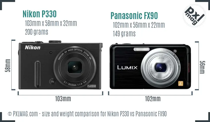 Nikon P330 vs Panasonic FX90 size comparison