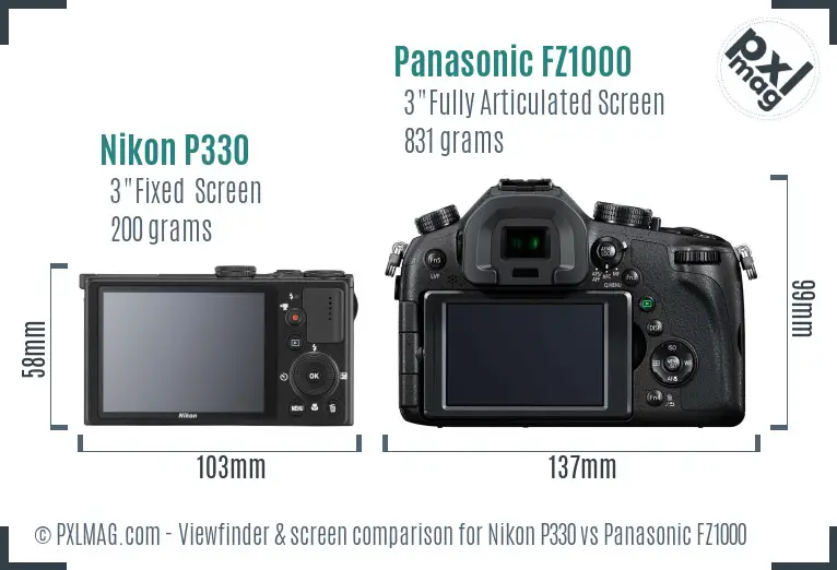 Nikon P330 vs Panasonic FZ1000 Screen and Viewfinder comparison