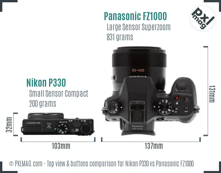 Nikon P330 vs Panasonic FZ1000 top view buttons comparison