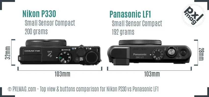 Nikon P330 vs Panasonic LF1 top view buttons comparison