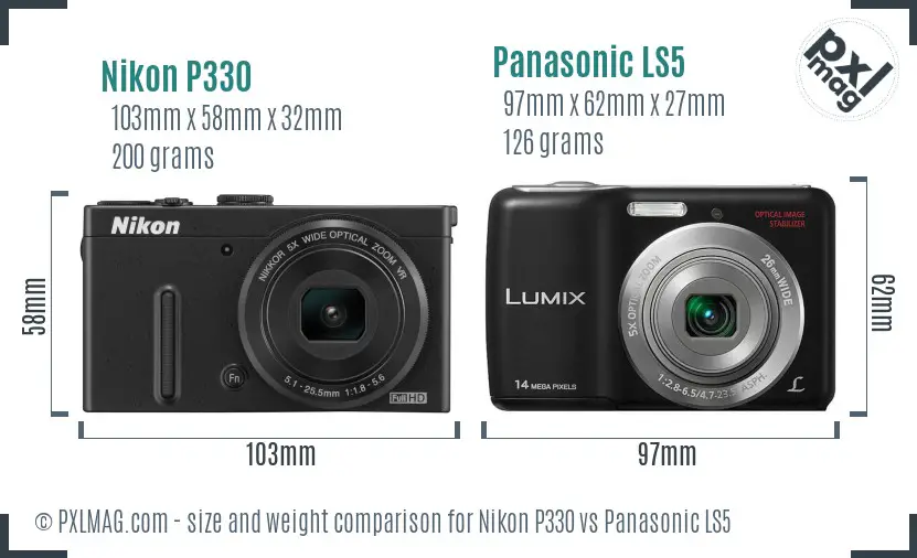 Nikon P330 vs Panasonic LS5 size comparison