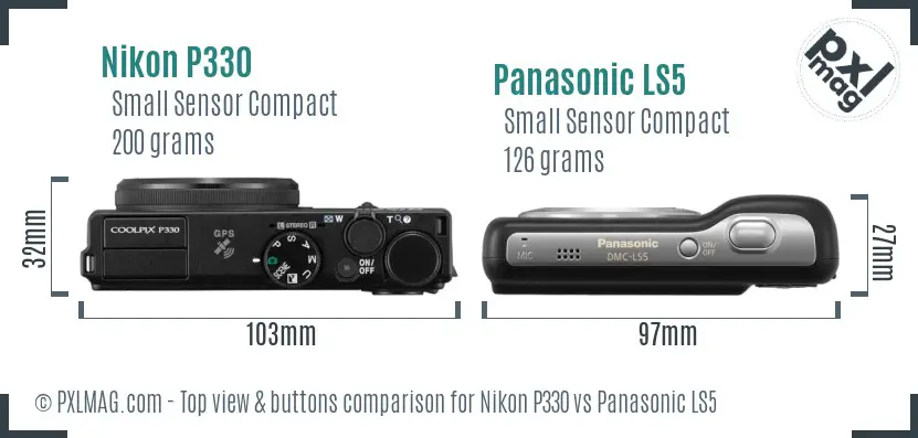 Nikon P330 vs Panasonic LS5 top view buttons comparison