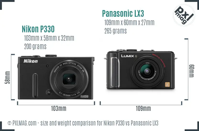 Nikon P330 vs Panasonic LX3 size comparison