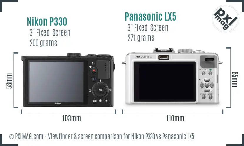 Nikon P330 vs Panasonic LX5 Screen and Viewfinder comparison