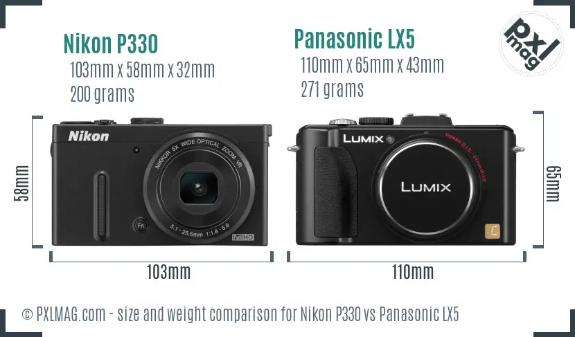Nikon P330 vs Panasonic LX5 size comparison