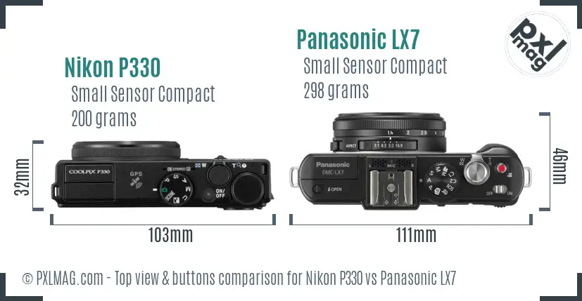 Nikon P330 vs Panasonic LX7 top view buttons comparison