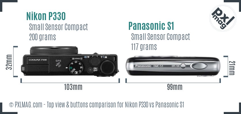 Nikon P330 vs Panasonic S1 top view buttons comparison