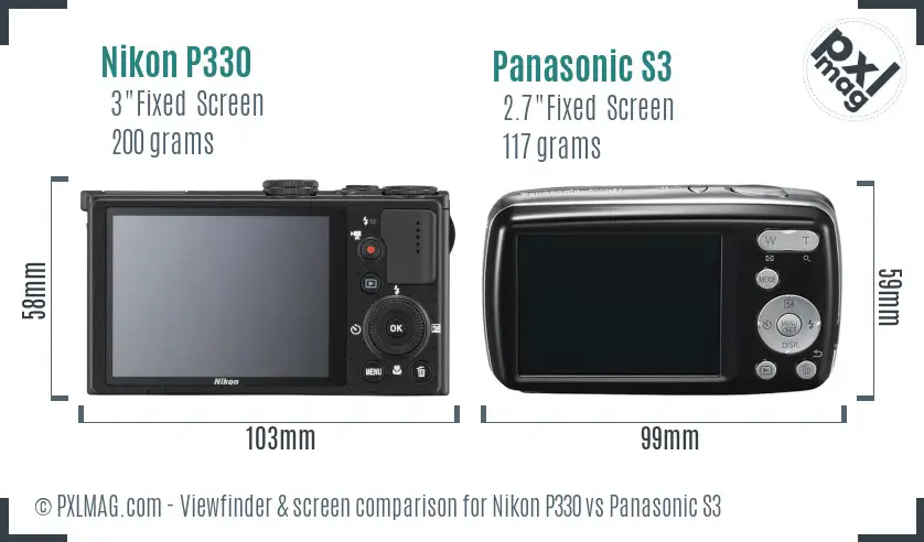 Nikon P330 vs Panasonic S3 Screen and Viewfinder comparison