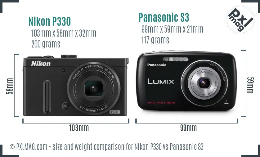 Nikon P330 vs Panasonic S3 size comparison