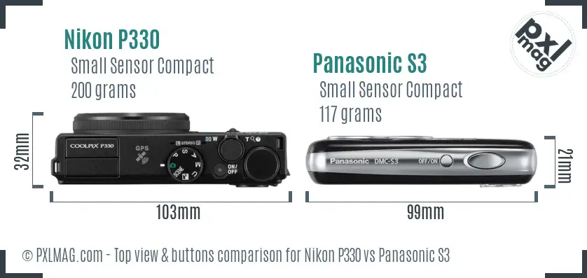 Nikon P330 vs Panasonic S3 top view buttons comparison