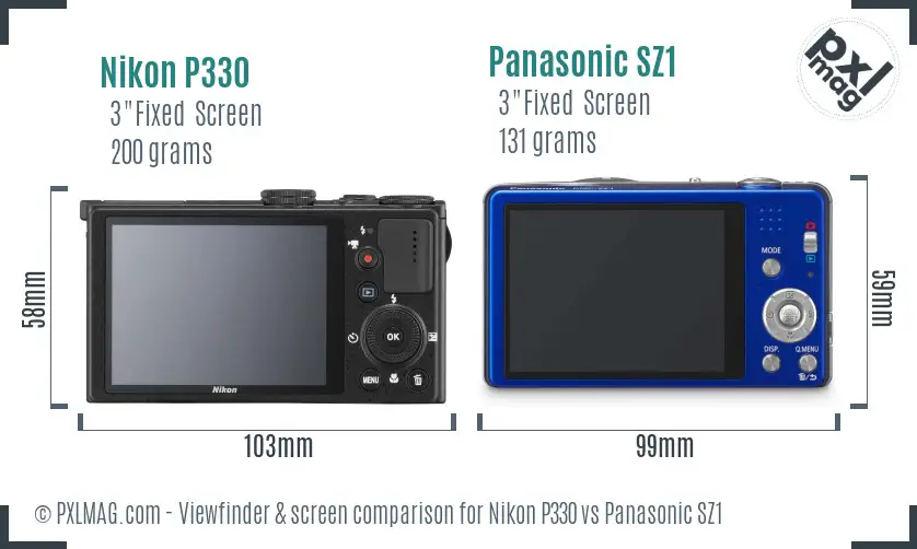 Nikon P330 vs Panasonic SZ1 Screen and Viewfinder comparison