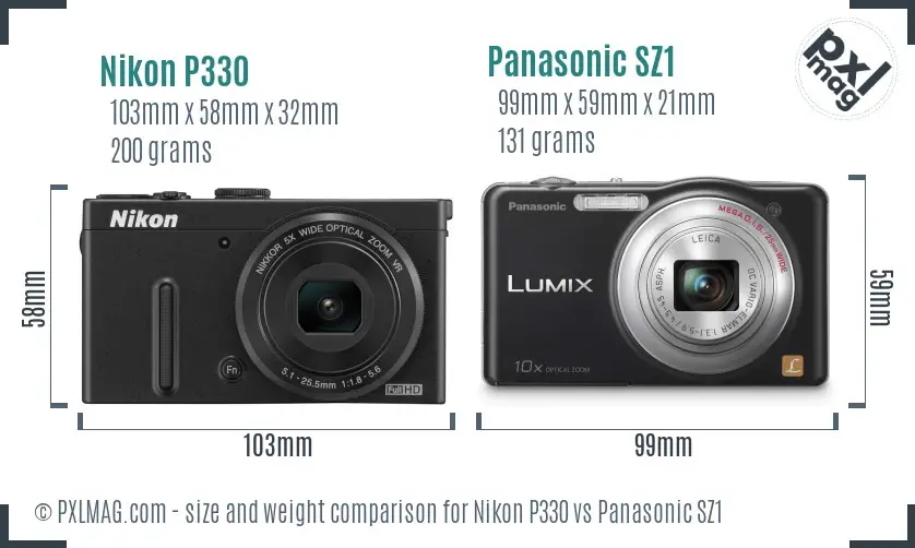 Nikon P330 vs Panasonic SZ1 size comparison