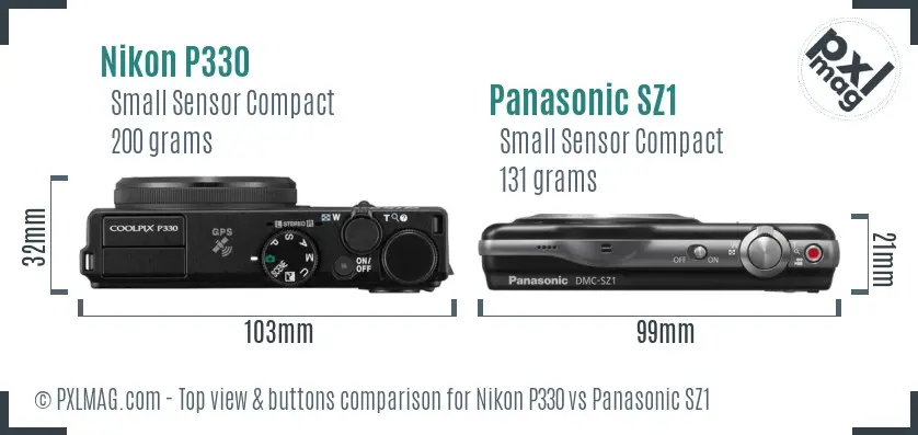 Nikon P330 vs Panasonic SZ1 top view buttons comparison