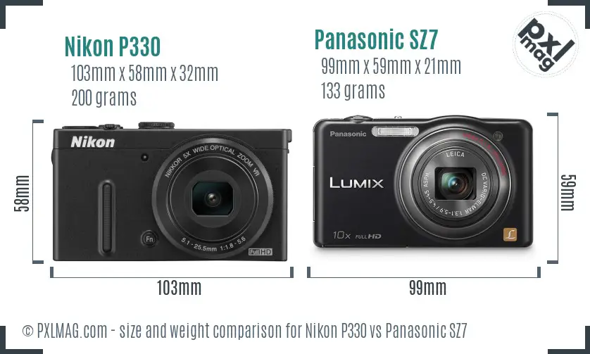 Nikon P330 vs Panasonic SZ7 size comparison